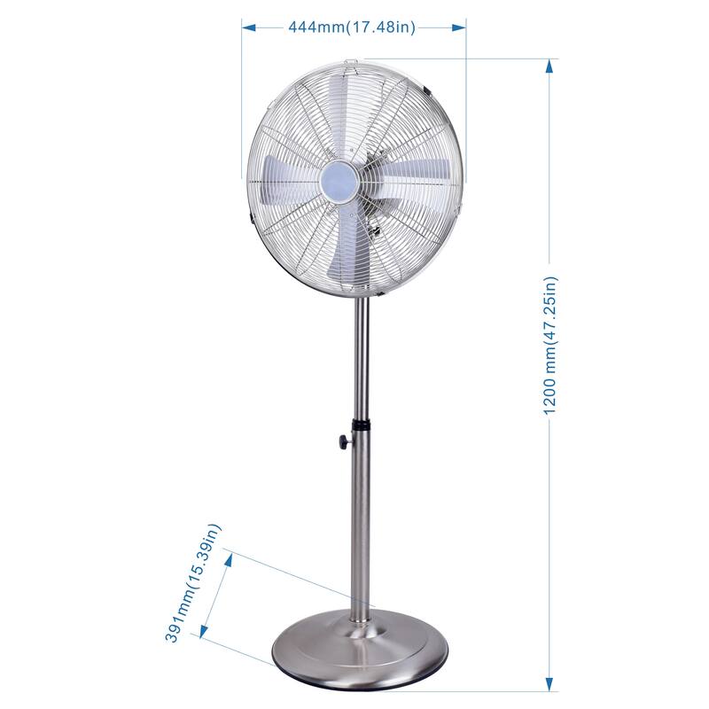 16 in Metal Stand Fan,Classic Design, Pure Copper Wiring Motor, 4 Aluminum Blade, Nickle-plating Brushed Finish