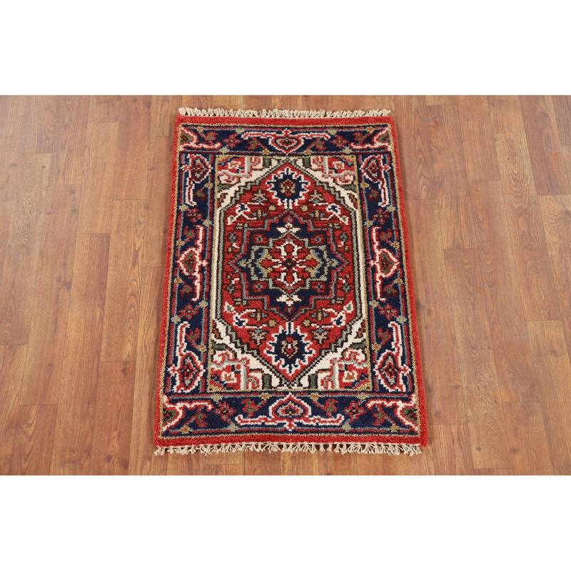 Geometric Heriz Serapi Accent Rug Hand-Knotted Foyer Wool Carpet - 2'0" x 3'0"