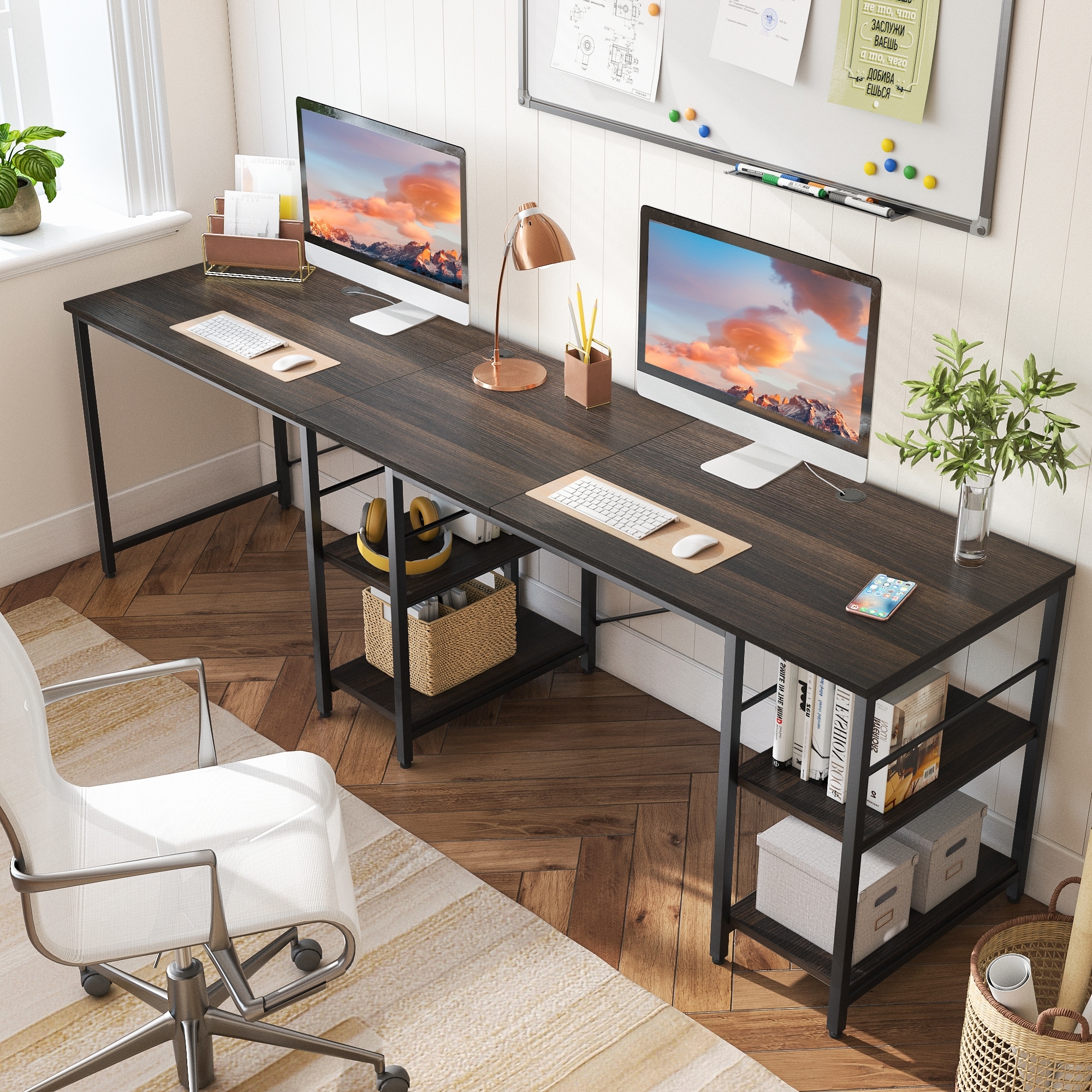 95.2 inch L Shaped Desk with Shelves Home Office Computer Desk - Black