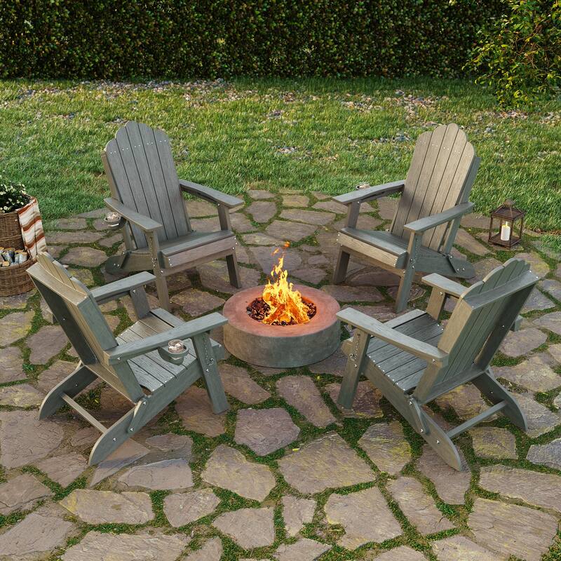 Foldable HDPE Adirondack Chair All-Weather W/ Cup Holder - LightGray - 4-Piece