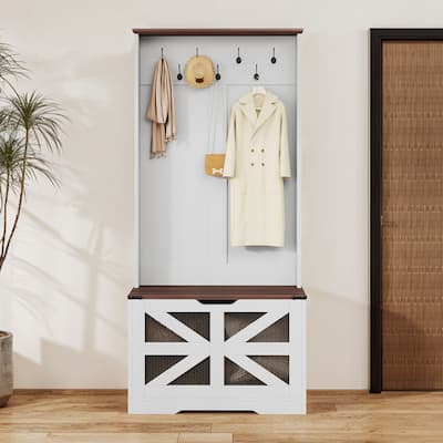 Moasis Farmhouse Hall Tree with Flip-Up Storage Bench Coat Rack for Hallway