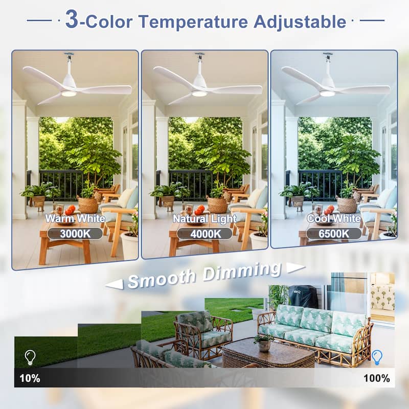 Waterproof Outdoor Ceiling Fan with Light: Plug-in Hanging Fan, Remote App Control, 3CCT, 6-Speed