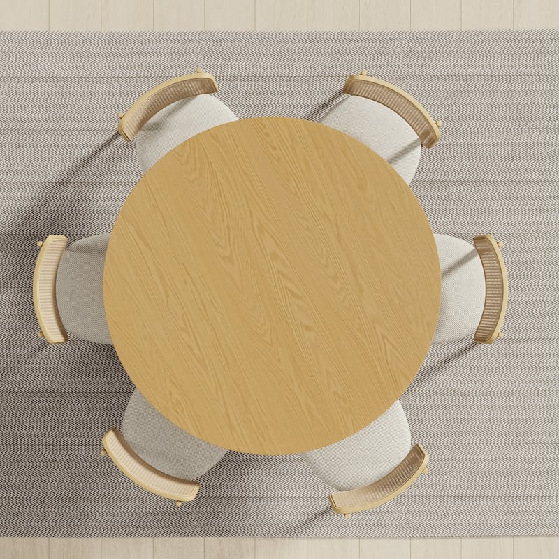 Solid Wood Round Dining Table Kitchen Table for 4-6 with Tabletop and Cylindrical Base for Living/Dining Room Coffee Office