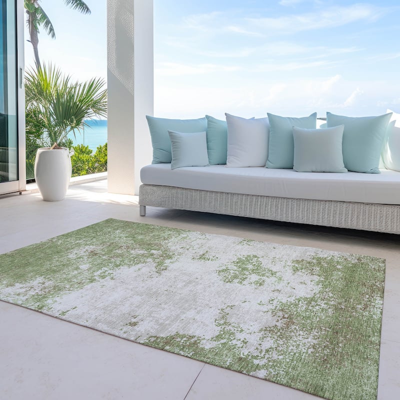 Machine Washable Indoor/ Outdoor Abstract Pixels Chantille Rug
