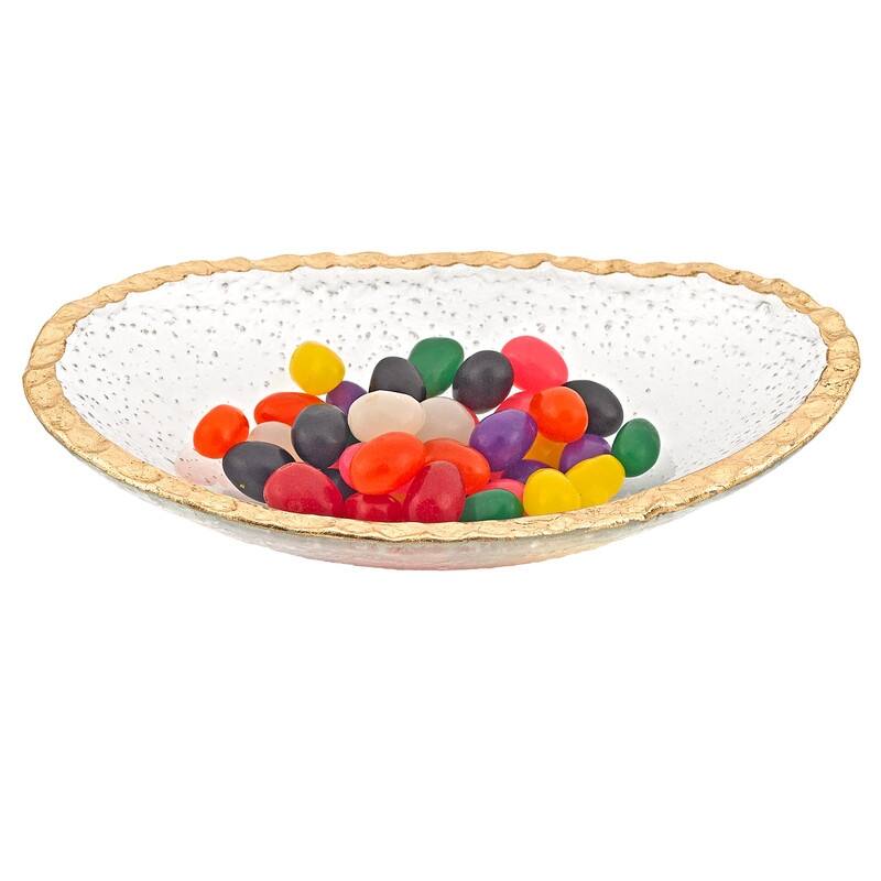 Hand Decorated Gold Leaf Edge Oval 12 x 8" Glass Serving Bowl