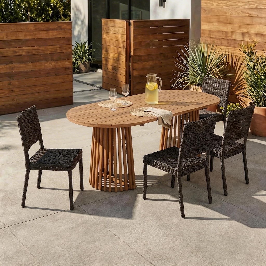 Christopher Knight Home - Patio 5-Piece Wicker and Wood Oval Outdoor Dining Set