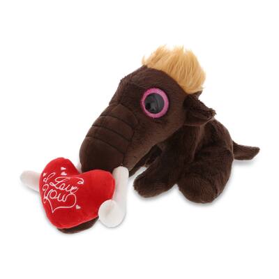 DolliBu I LOVE YOU Plush Sparkling Big Eye Mammoth Stuffed Animal with Heart - 8 Inches