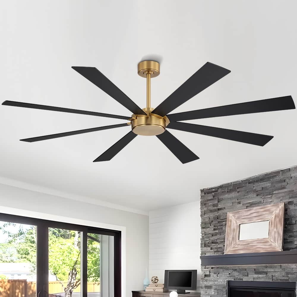 MLiAN 8-Plywood Double-Sided Blades Indoor Standard Black Ceiling Fan with Remote Down-Rod Mount