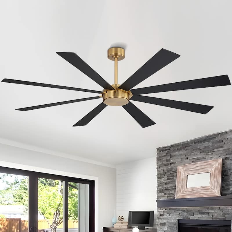 MLiAN 8-Plywood Double-Sided Blades Indoor Standard Black Ceiling Fan with Remote Down-Rod Mount - 60'' - Black/Walnut
