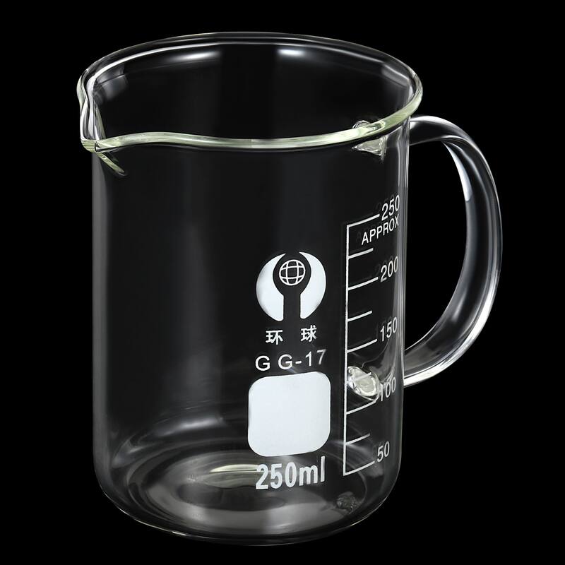 250ml Glass Beaker with Handle, 3.3 Borosilicate Lab Measuring Cups - Clear