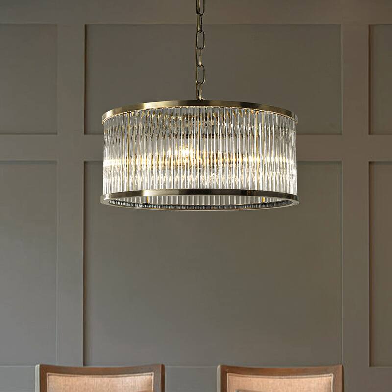 Modern Glam Antique Bronze / Matte Black 4-Light Glass Drum Chandelier Contemporary Hanging Light For Living Room Entryway