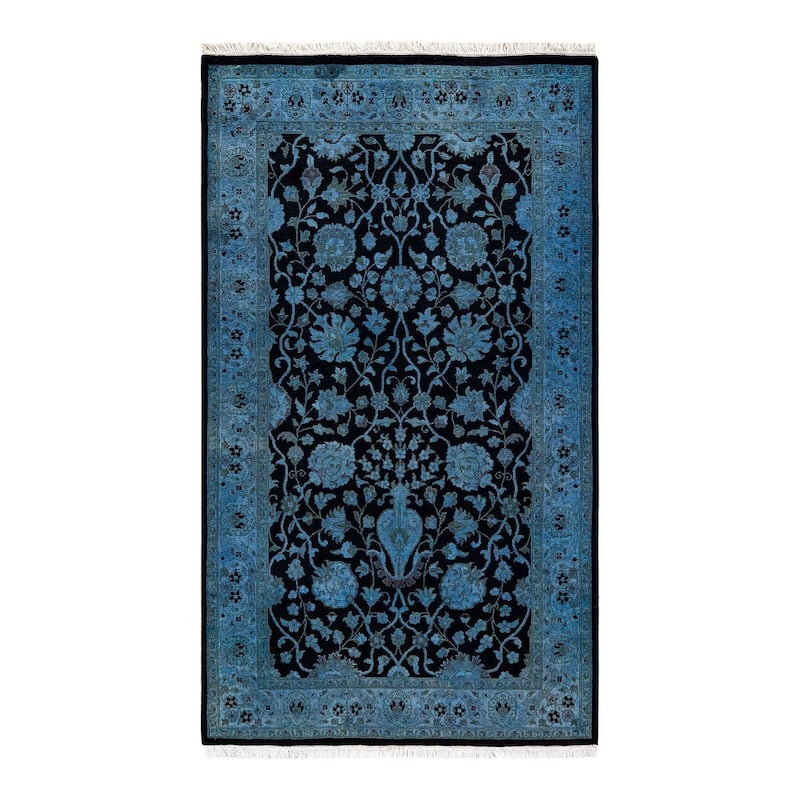 Overton Hand Knotted Wool Vintage Inspired Modern Contemporary Overdyed Blue Area Rug - 3' 1" x 5' 4"