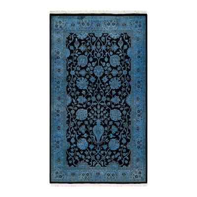 Overton Hand Knotted Wool Vintage Inspired Modern Contemporary Overdyed Blue Area Rug - 3' 1" x 5' 4"