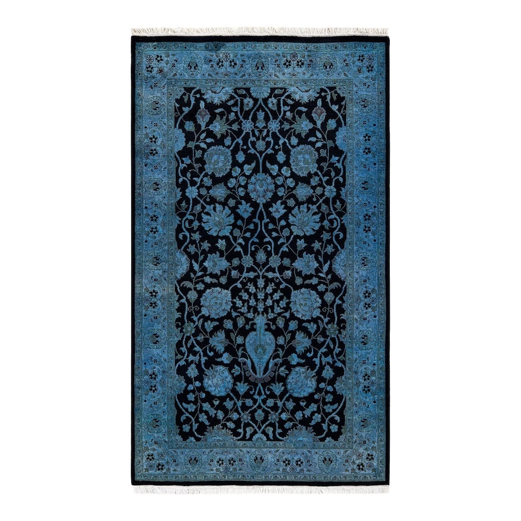 Overton Hand Knotted Wool Vintage Inspired Modern Contemporary Overdyed Blue Area Rug - 3' 1" x 5' 4"