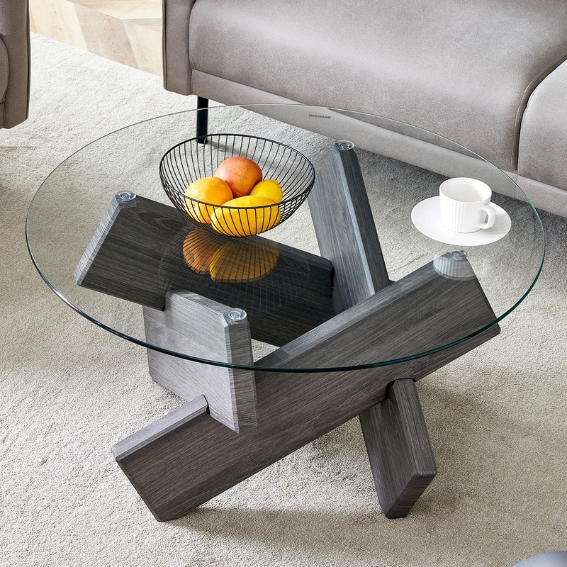 Round glass coffee table, 33.4 "modern design unique coffee table.