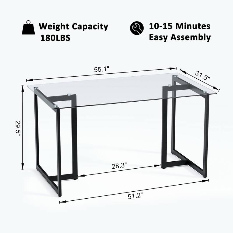 Homylin SLIP 55.1''L Modern Rectangular Space-Saving Dining Table with Metal Frame Blake Leg For Kitchen Office