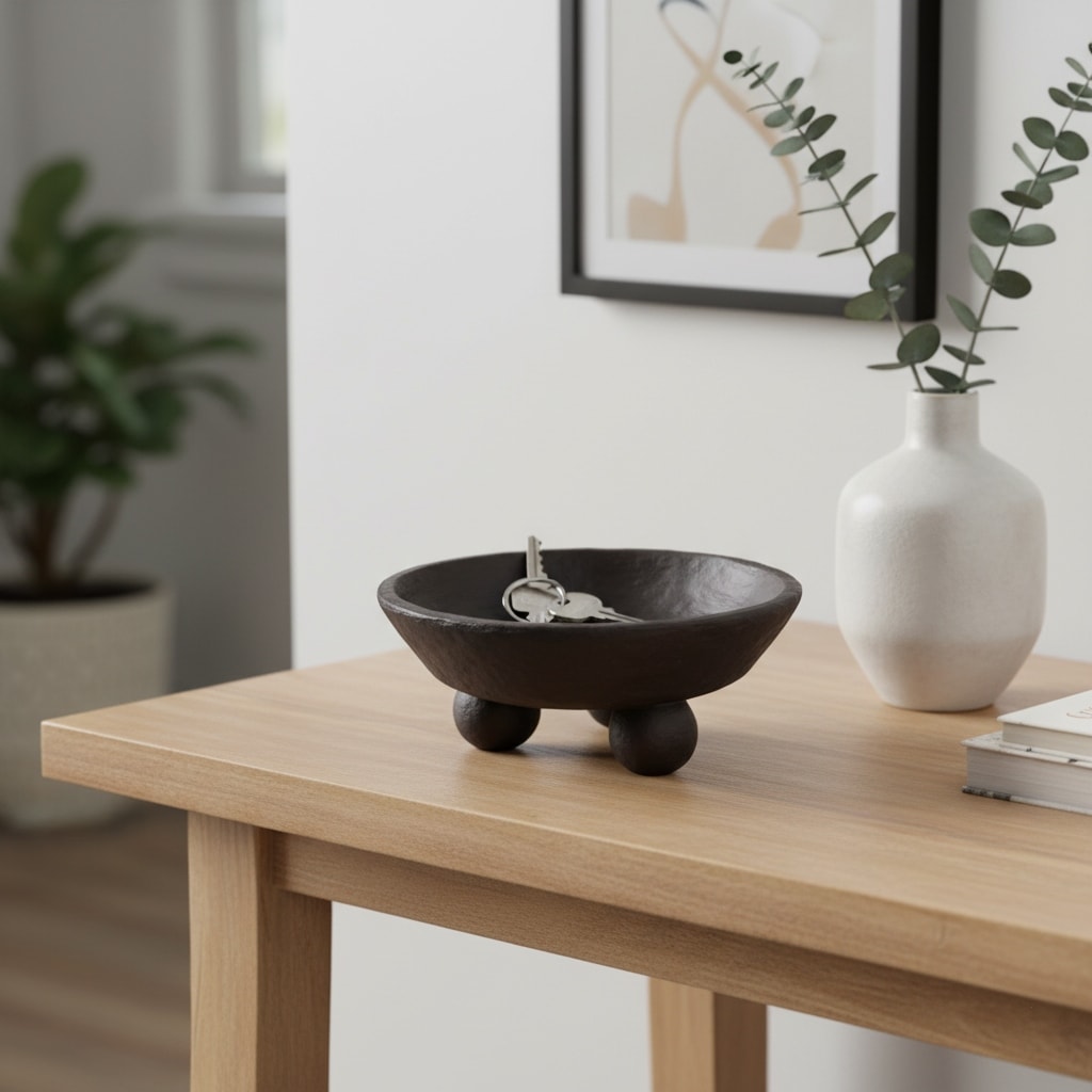 Decorative Textured Bowl with Triple-Sphere Feet Base