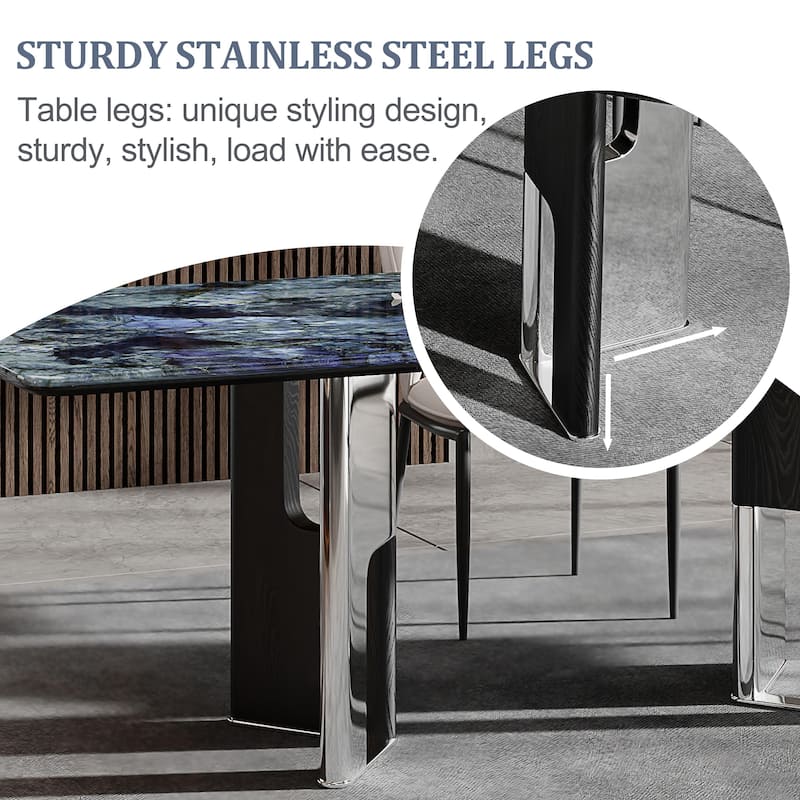 78.74"Modern Dining Table for 6-8,Glossy Sintered Stone Top, Blue - 78.74"