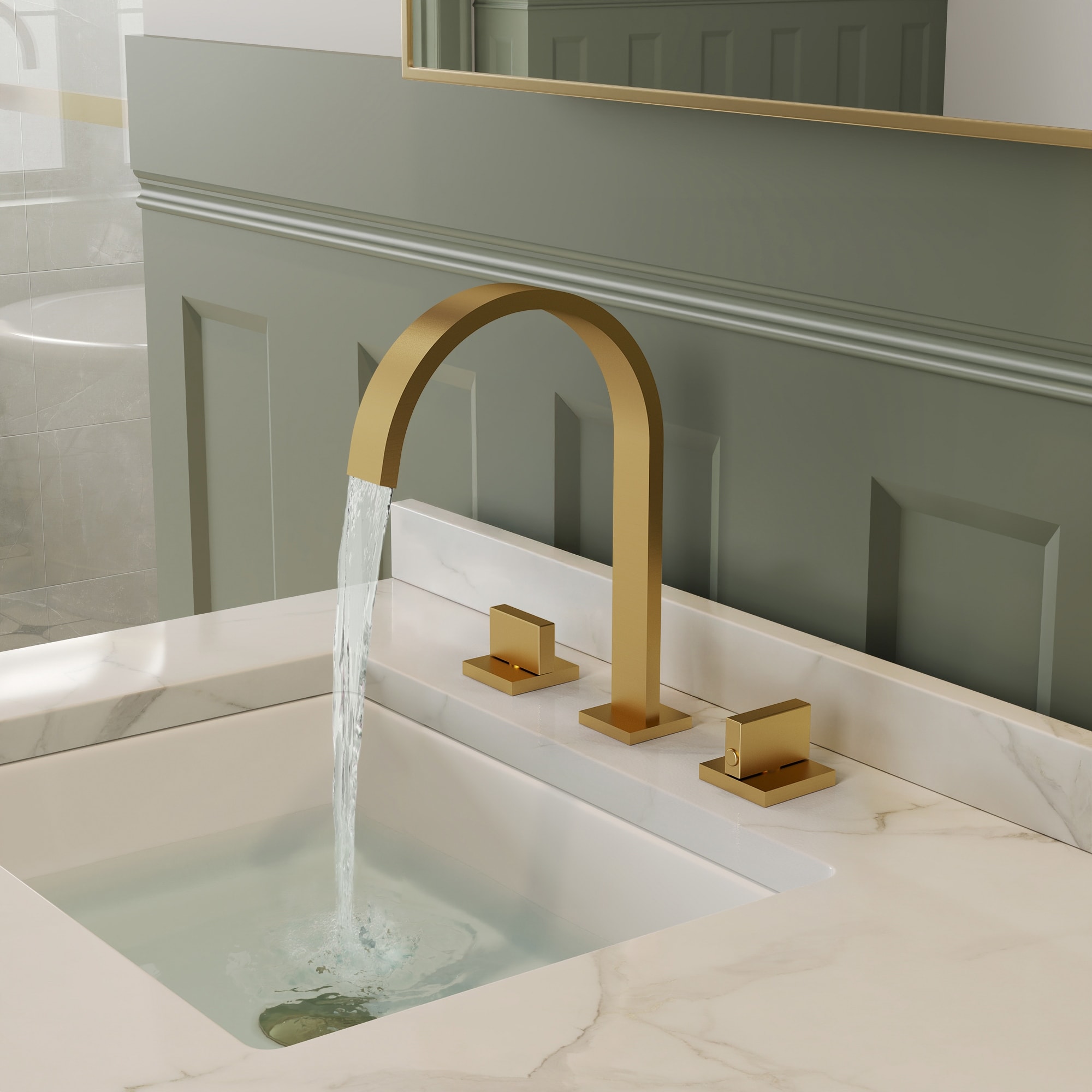 Widespread Bathroom Faucet 3 Holes Waterfall Bathroom Sink Faucet with Pop-Up Drain