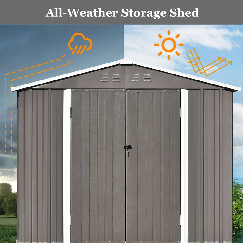 Metal Tool Storage Sheds Carports with Lockable Double Door and ...