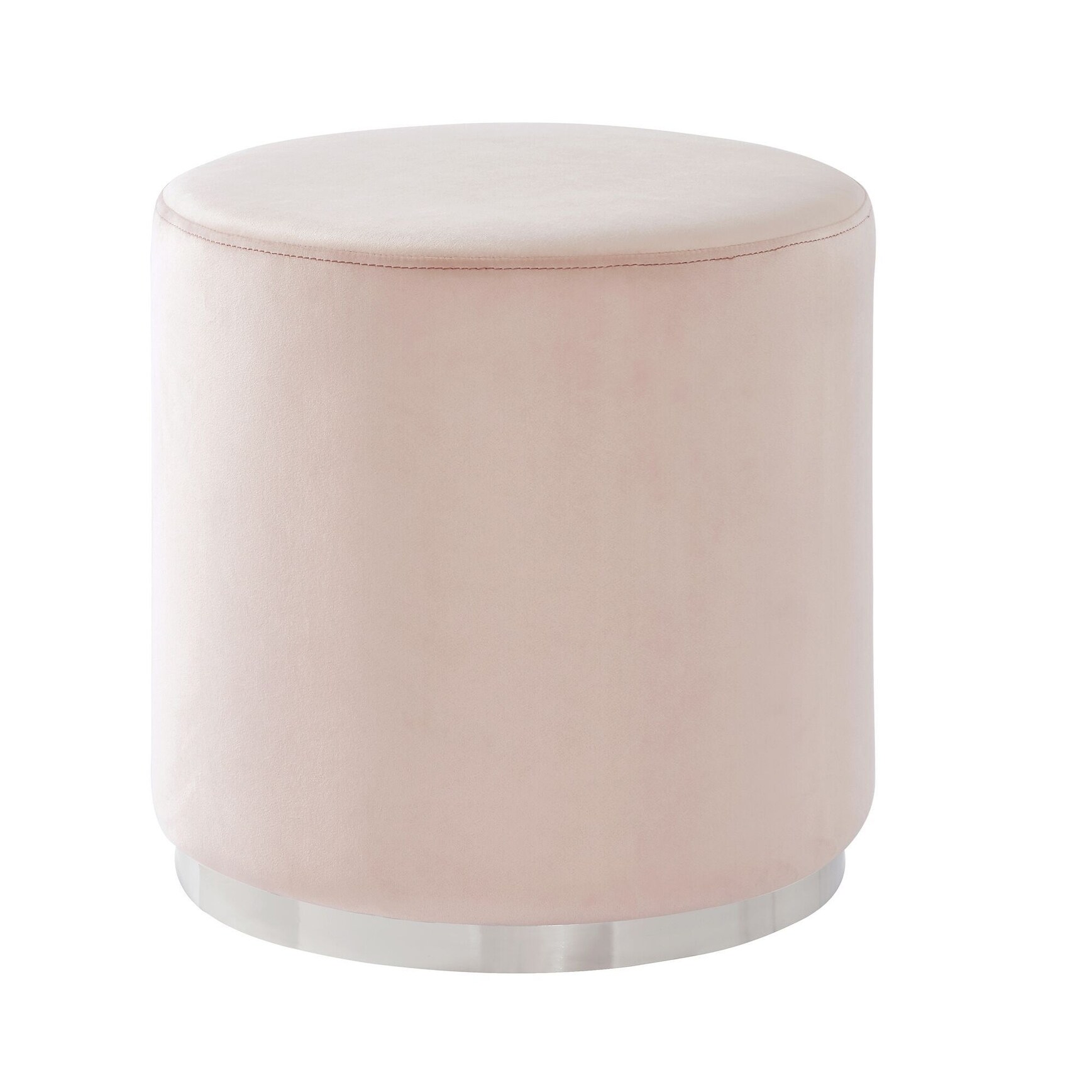 18 Blush Pink And Silver Contemporary Round Upholstered Ottoman Overstock 30103967