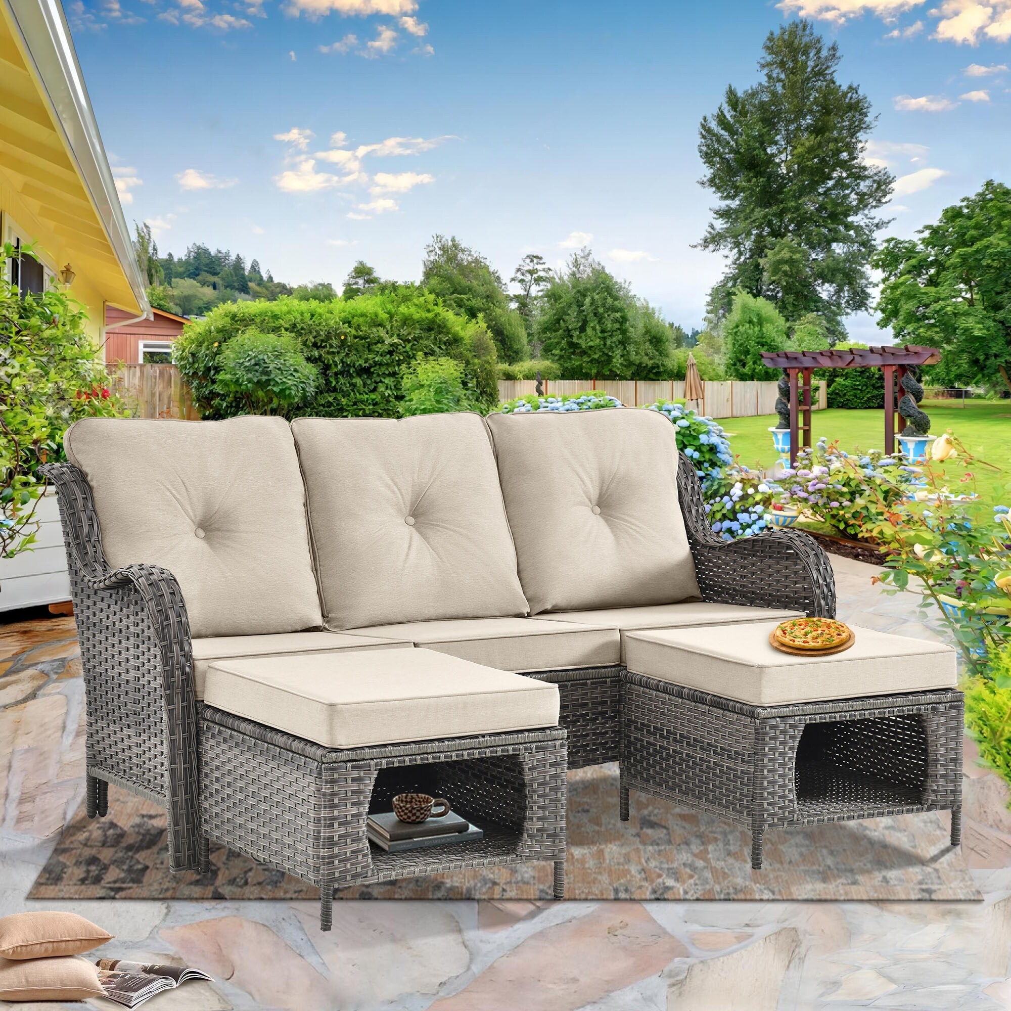 Wicker Patio Furniture Conversation Set with High Back Swivel Chairs and Storage Ottomans Cushions Included On Sale Bed Bath Beyond 40292895