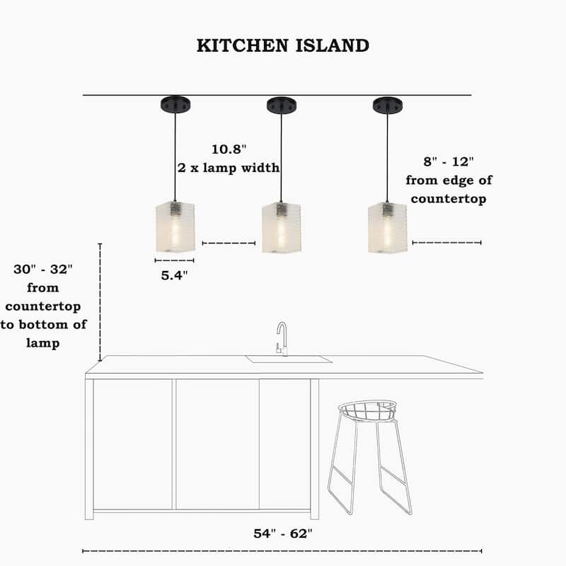 Modern Elegant 1-light Textured Glass Pendant Rectangular Shade Kitchen Island Light for Dining Room - 5.4“W × 9.6”H