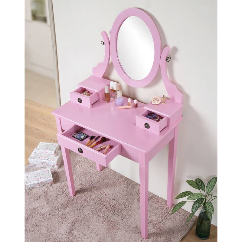 Wood Makeup Vanity Table and Stool Set