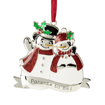 3.5" Silver-Plated SnowCouple Parents to Be Ornament European Crystals