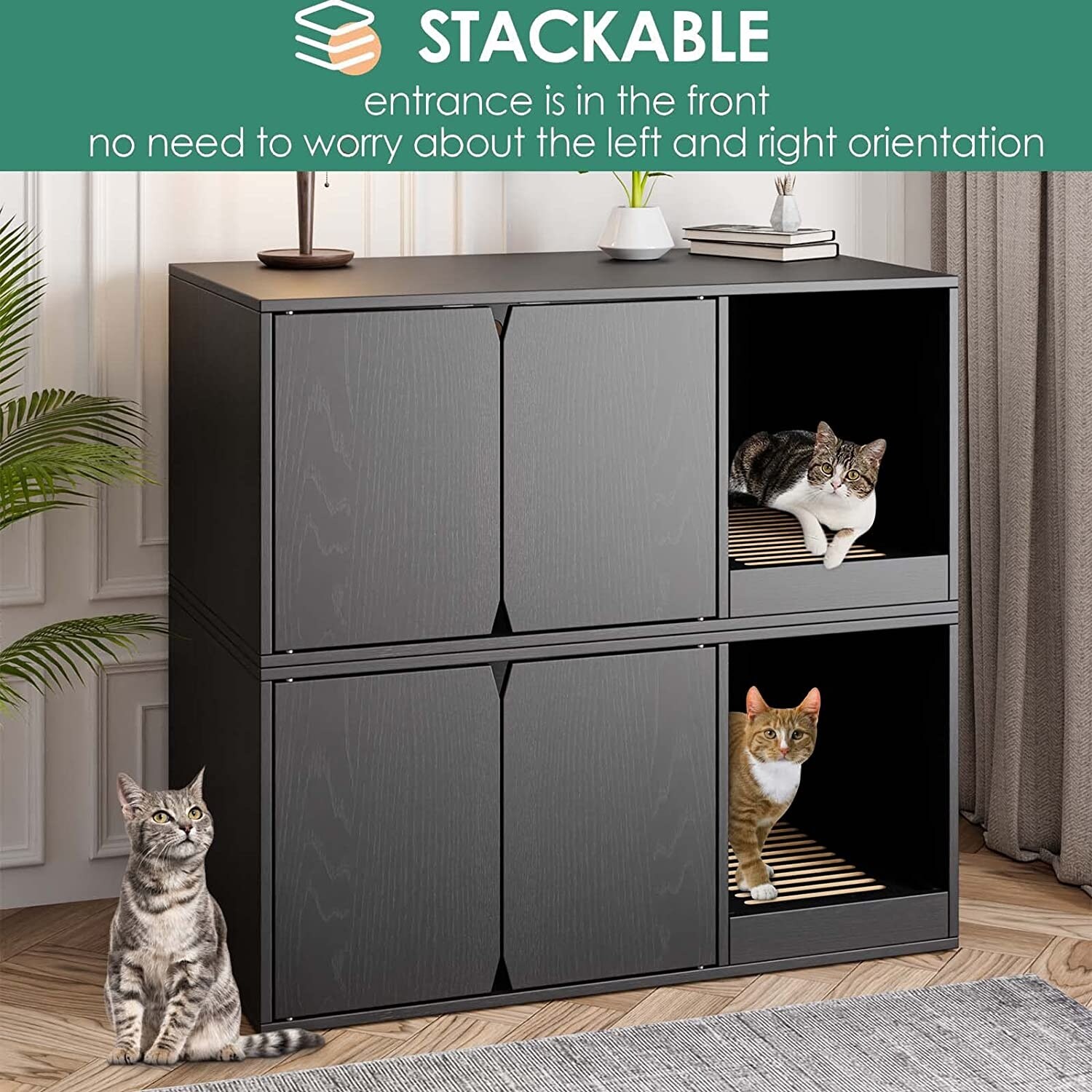 Cat Litter Box Enclosure Furniture Stackable Washroom Bench Bed