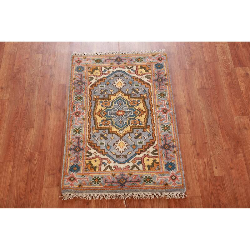 Hand Knotted Oriental 100% Wool Carpet Traditional Medallion Greys & Charcoal Heriz (serapi) Area Rug - 3' 0'' X 2' 0''