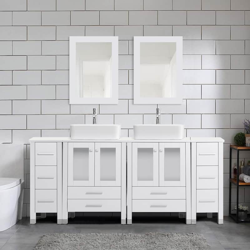 72" Bathroom Vanity Set with Vessel Sink Side Cabinet Combo