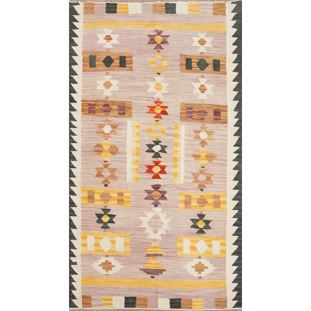 Hand Woven Oriental 100% Wool Carpet Southwestern Tribal Purples Kilim Area Rug - 6' 0'' X 3' 4''