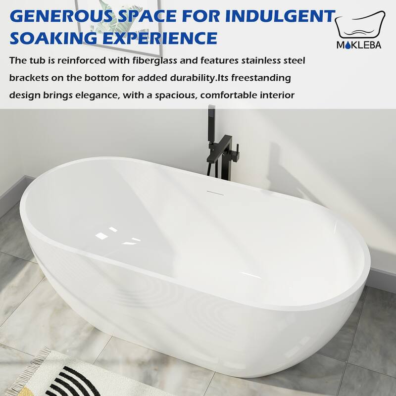 70 in. Acrylic Flatbottom Non-Whirlpool Bathtub Freestanding Soaking Center Drain in White