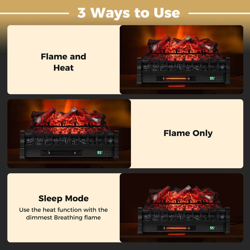 Costway 26” WiFi Infrared Quartz Electric Fireplace Insert Logs Heater - See Details