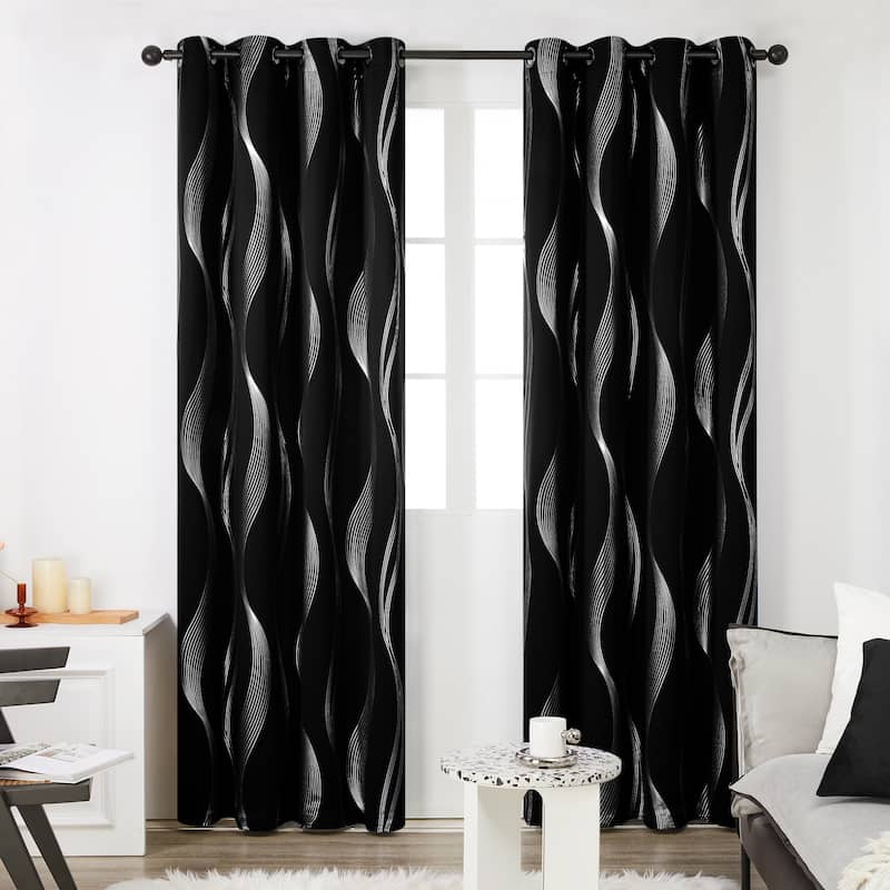 Deconovo Silver Wave 52 Width Curtain Panel Pair (2 Panel) - W52"x L54" - Black