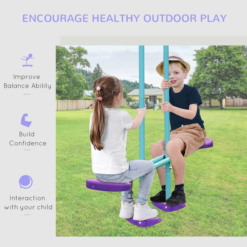 Metal Swing Set with Glider, Outdoor Heavy Duty A-Frame Suitable for Playground, Backyard, Purple