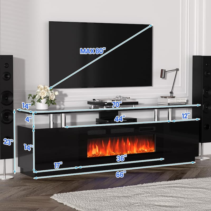 TV Stand For TVs Up To 80" With 36" Electric Fireplace Included
