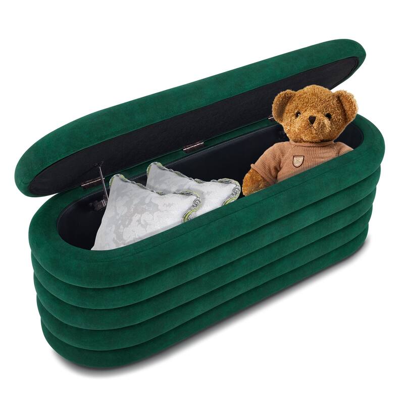 MCombo Storage Ottoman Bench, Upholstered Fabric End of Bed Bench with Storage, 47-inch Oval Footstool W495