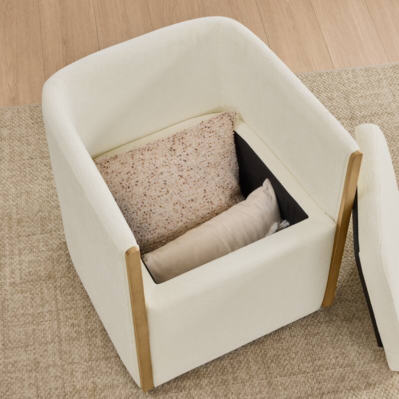 Spruce & Spring Modern Chenille Dining Chair with Casters, Wood Inlay & Hidden Storage