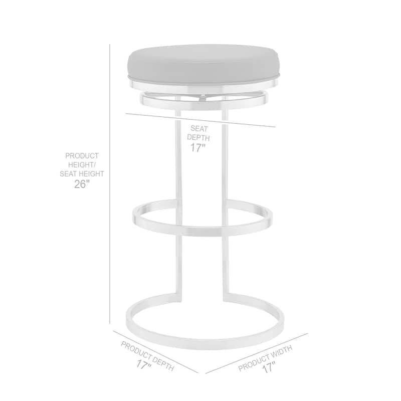 Vander 26" Gray Faux Leather and Brushed Stainless Steel Swivel Bar Stool - Counter Height - 23-28 in.