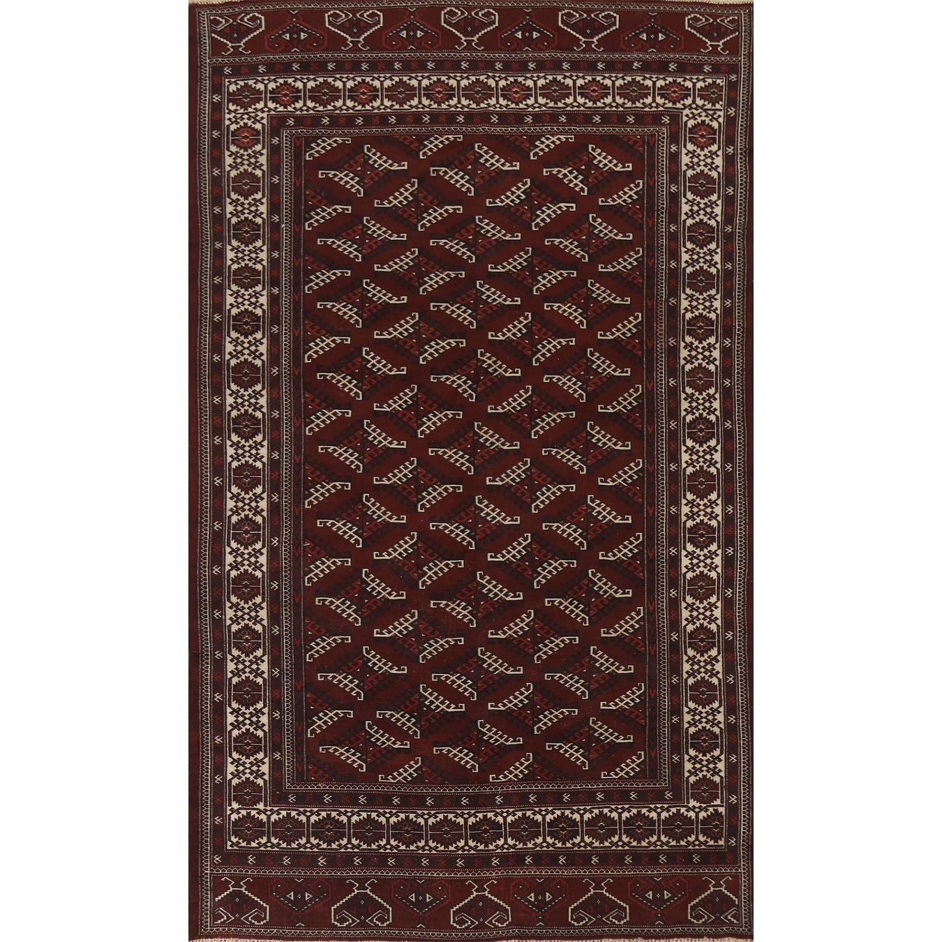 Hand Knotted Oriental 100% Wool Carpet Traditional Geometric Red Bokhara Area Rug - 11' 9'' X 7' 2''