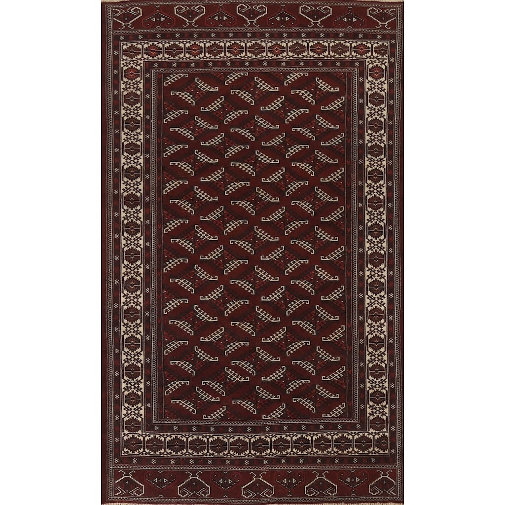 Hand Knotted Oriental 100% Wool Carpet Traditional Geometric Red Bokhara Area Rug - 11' 9'' X 7' 2''