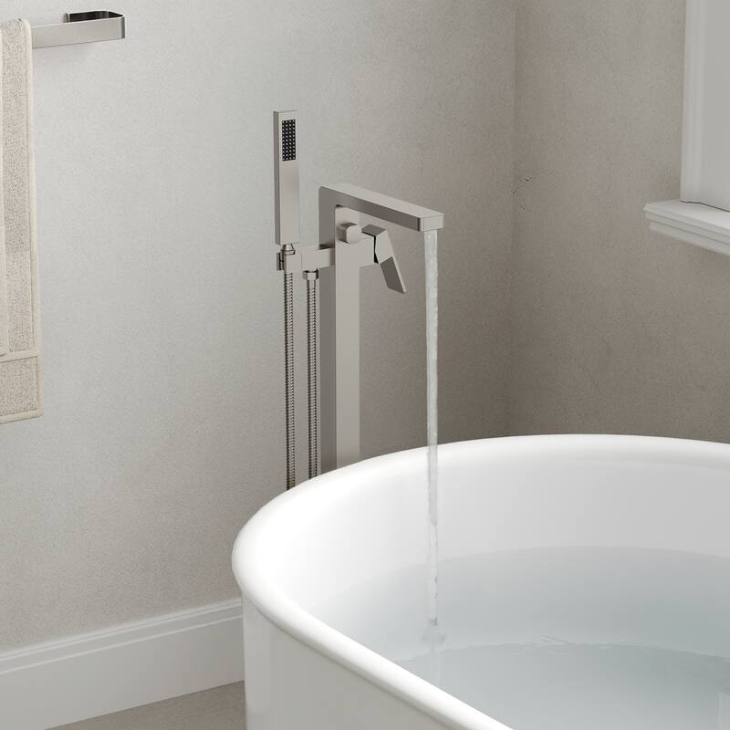 Floor Mount Freestanding Tub Filler with Handshower,Single Handle Bathtub Faucet