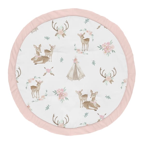 slide 2 of 2, Sweet Jojo Designs Blush Pink, Mint Green and White Boho Watercolor Woodland Deer Floral Collection Baby Tummy Time Playmat