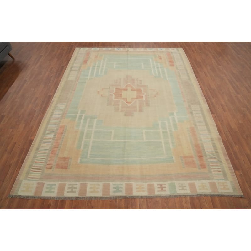Hand Woven Oriental 100% Wool Carpet Southwestern Tribal Multi-Colored Kilim Area Rug - 11' 8'' X 8' 11''