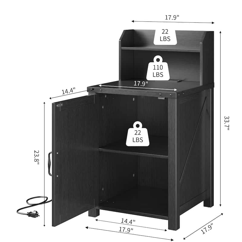 Nightstand End Table Side Table with Charging Station, Storage Cabinet with Adjustable Storage Shelf