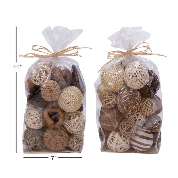 dimension image slide 0 of 2, Blue Natural Dried Flower Coastal Orbs & Vase Filler Set of 2 11 x 7 x 6