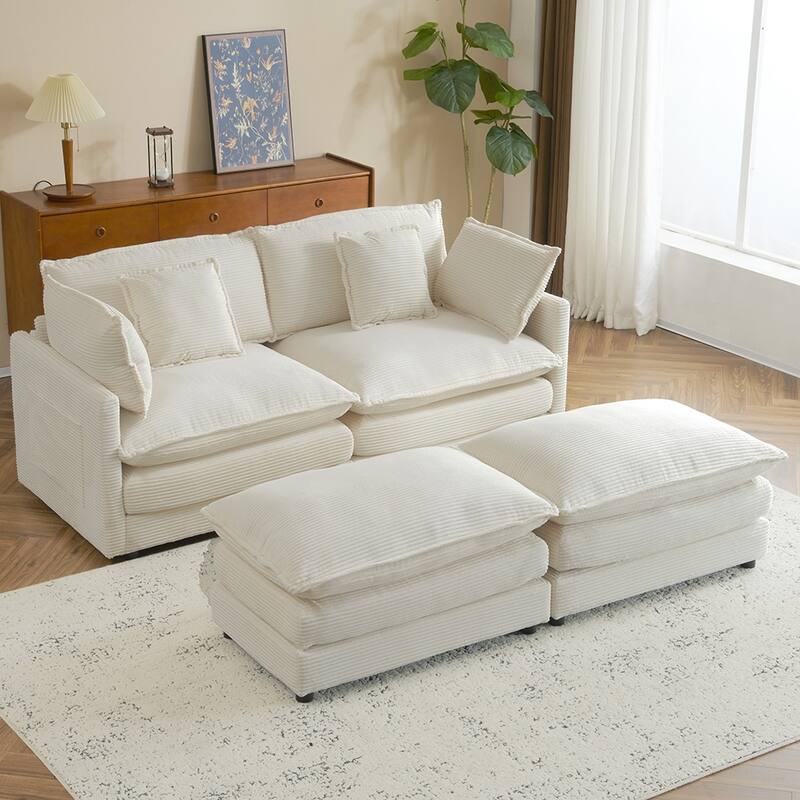 75.6" Compact L-Shape Sectional, Corduroy Modular Sofa with Pockets