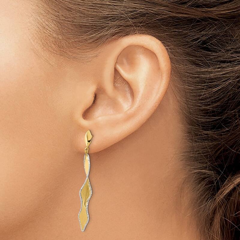 Curata 14k Yellow Gold White Rhodium Polished Satin Post Guardian Angel Earrings - 45.62x6.75mm